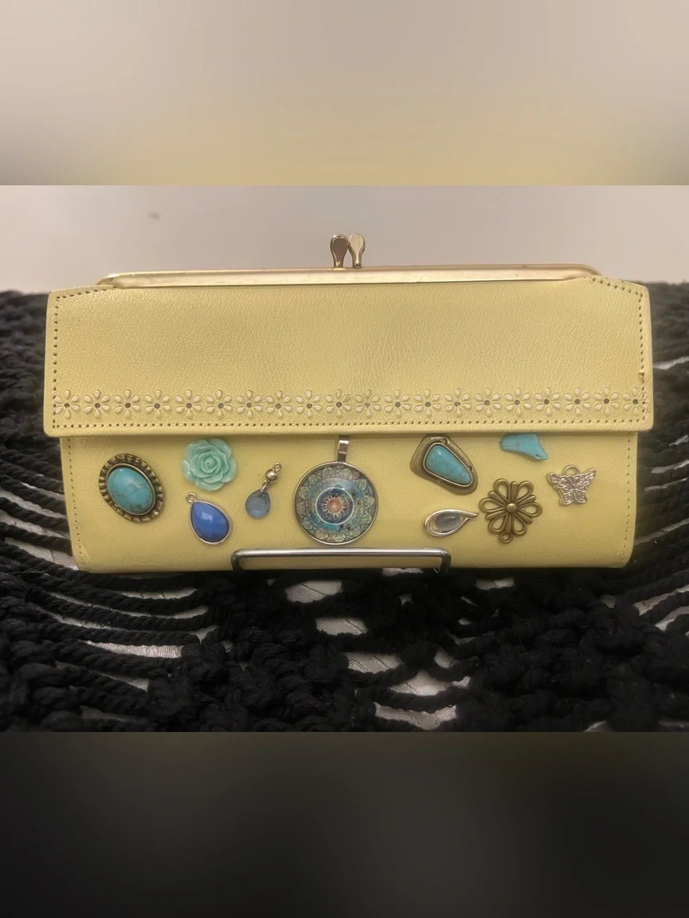 Yellow Floral Accent Clutch Wallet - Unbranded